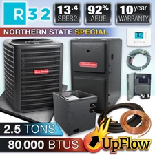 Goodman 2.5 Ton 13.4 SEER2 R32 Air Conditioner & 80K BTU 92% Upflow Gas Furnace