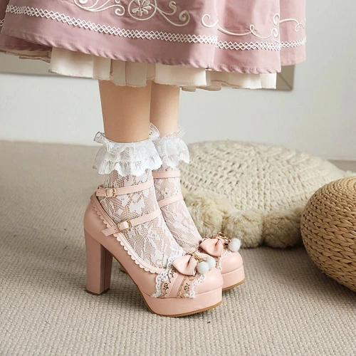 Zapatos de vestir para mujer Mary Janes con moño de tacón alto punta redonda Lolita D - Imagen 4 de 21