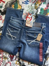 TK AXEL Men's Slim Bootcut Jeans Size 34x30 Thick Stitch Pockets Dark Wash BKE