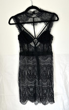 FASHION NOVA Black Lace Sheer Short Zip Buttons Sleeveless Women’s Dress M/S