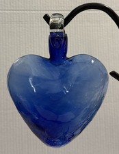 Hand Blown Art Glass BLUE Hanging GIANT Heart Love Ornament 7.5”