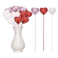 12 Pcs Glitter Heart Shaped Picks Foam Hearts Stick Red/Pink/White, 4cm x 22cm