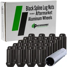 Black 9/16-18 Lug Nuts For Aftermarket Wheels - Closed End XL Spline - Set of 20