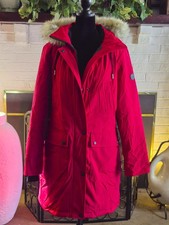 Andrew Marc Womens Snorkel Quilted Faux Fur Hooded Parka Jacket Red Medium