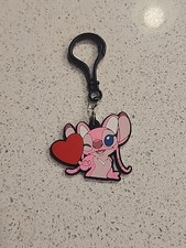 Angel Lilo And Stitch Keychain Bag Clip Backpack Rubber Heart Love Wink