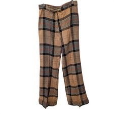 Vintage Plaid Wide Leg Trousers Women's High Waisted Pants Retro Fall Boho