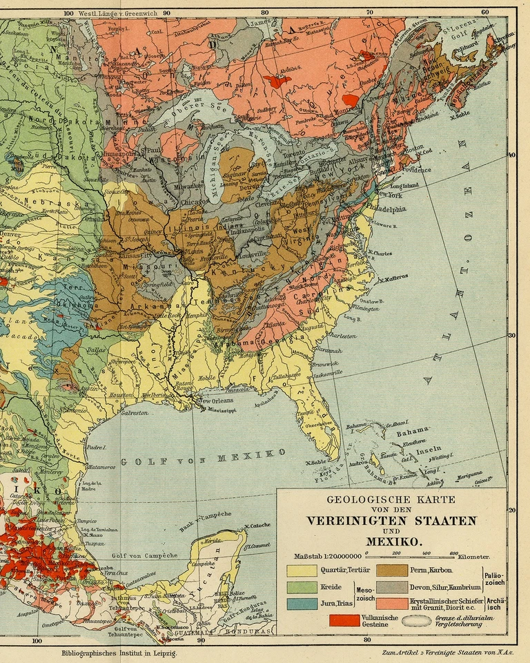 Antique Map-A geological view of USA and Mexico-Meyers-1895 - Image 4 of 4