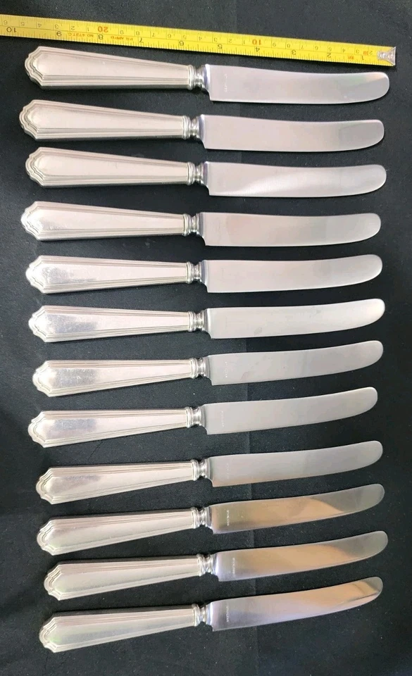 😎SET OF 12 c1923 WASHINGTON IRVING SILVERPLATE "9 5/8"OLD FRENCH HOLLOW KNIVES  - Image 3 of 4