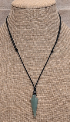 Estate Jewelry Necklace Adjustable Black Strap with Jade Pendant