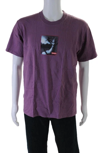 T shirt homme Supreme coton manches courtes graphique col rond violet taille M
