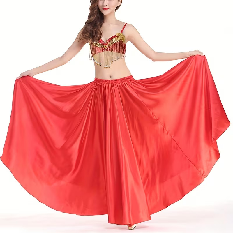 Nueva Falda Columpio Rojo Satinado Cintura Elástica Danza del Vientre Talla Única M L XL 1X