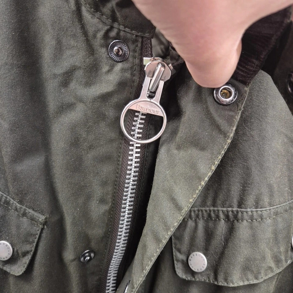 Barbour Mens Duke Wax Waterproof Green Biker Quilted Country Jacket Coat Sz XXL - Image 3 of 4