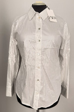 Zara camicia donna bianca con bottoni maniche lunghe e righe sliver media