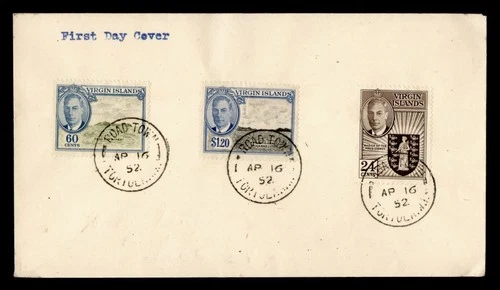 DR WHO 1952 BRITISH VIRGIN ISLANDS FDC KGVI COMBO M78681