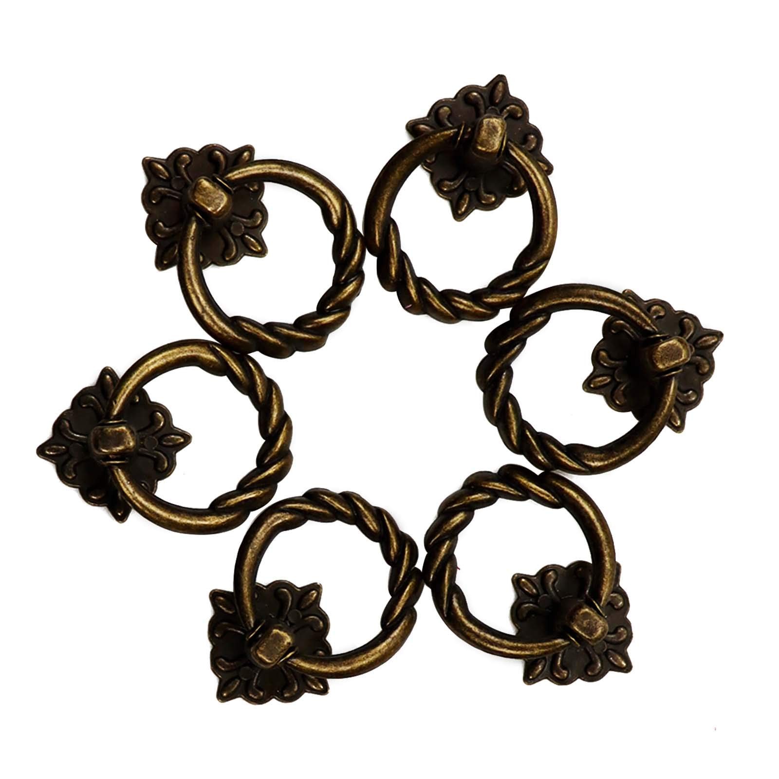 6 Pcs Vintage Drop Rings Knobs Pull Handles for Dresser Drawer Cabinet Cupboard
