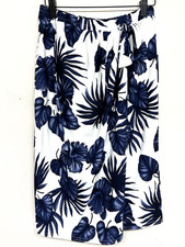 Vtg Jantzen Wrap Skirt Swim Cover Up S White Blue Floral Elastic Tie Vacation