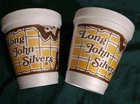 2 Vintage Long John Silver Styrofoam Small Coffee Cup Dart 8J8  80s Rare HTF