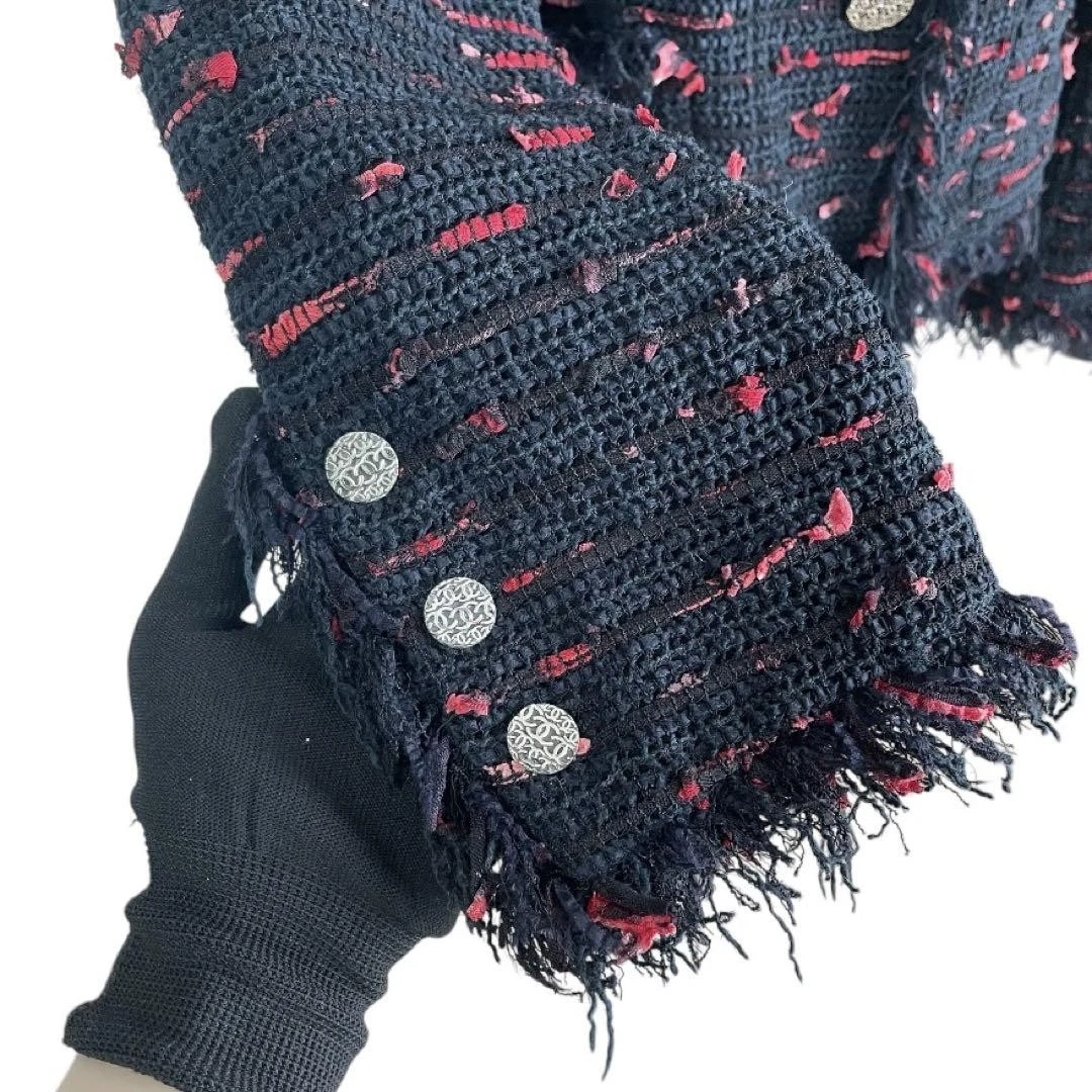 Giacca Chanel tweed frange nero rosso 04P