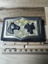 VINTAGE SADDLE WESTERN COWBOY BELT BUCKLE Mother Of Pearl In Lay