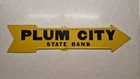 Vintage Plum City State Bank Tin Arrow Sign Wisconsin Metal Advertising