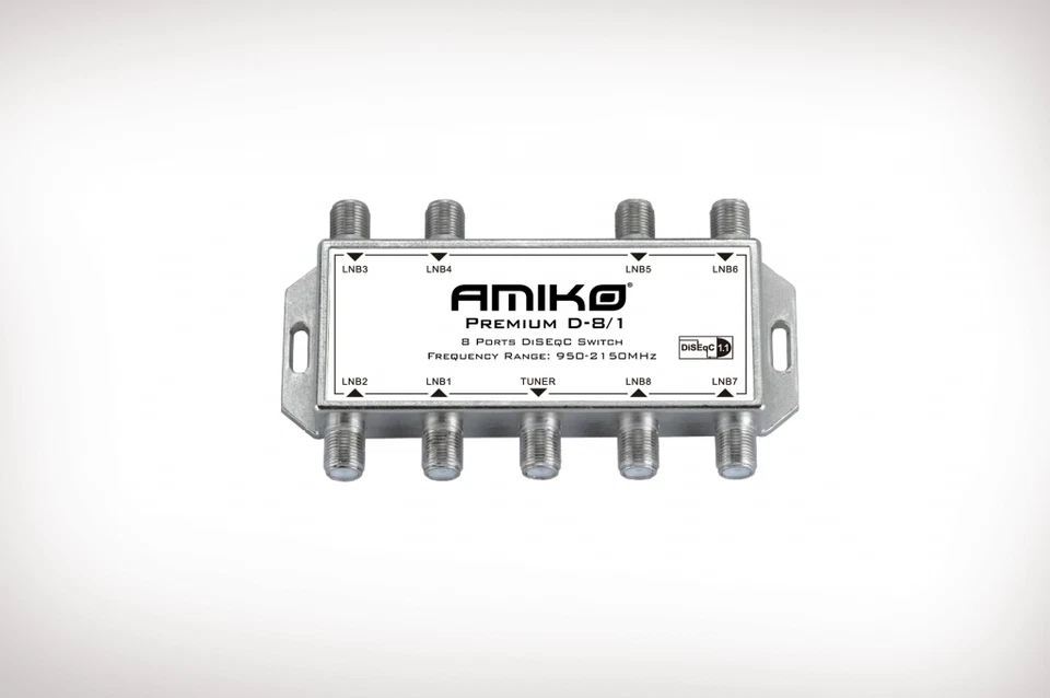 Amiko 8 x 1 Way DiSEqC Satellite Switch 8 LNBs into 1 Receiver ( 8/1 , 8 in 1)