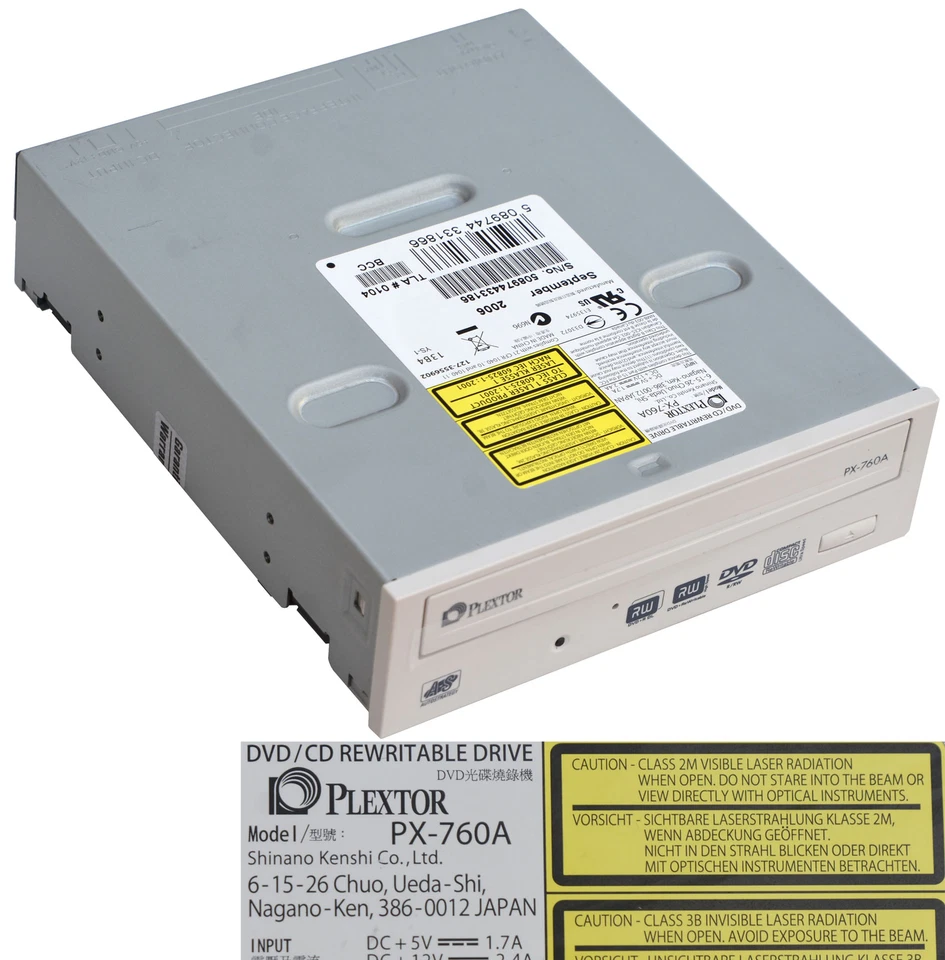 PLEXTOR PX-760A CD/DVD Rewritable Drive Cdrw Dvd-Rw Drive 40-PIN Ide Grey PX1 - Image 3 of 3