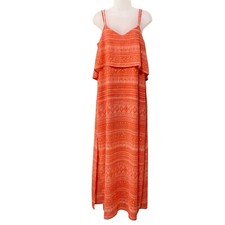 Sanctuary Maxi Dress Size M V- Neck Orange Spaghetti Straps Side Slit