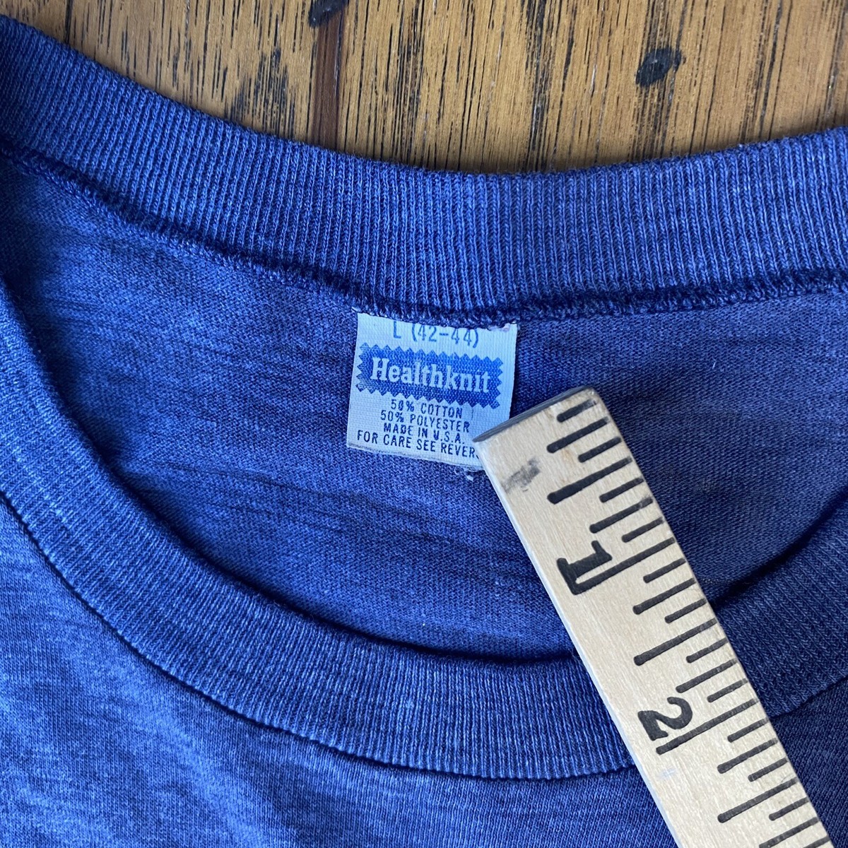 Vintage Healthknit Tee T Shirt Adult Medium Blue Made USA Single