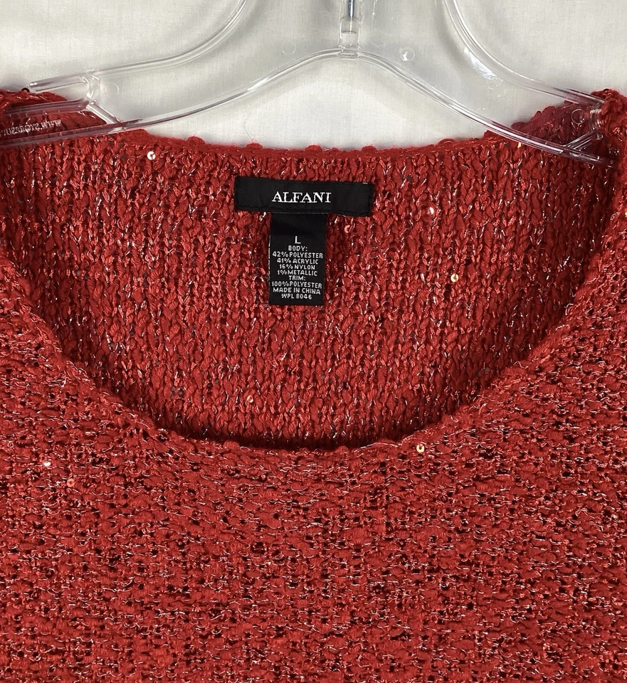 Suéter Alfani Rojo Lentejuelas y Dobladillo con Volantes, Para Mujer Grande Foto 2 de 4