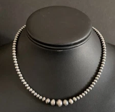 4mm - 8mm Single Graduated Sterling Silver Oxidized Pearls Bead Necklace 16 Inch