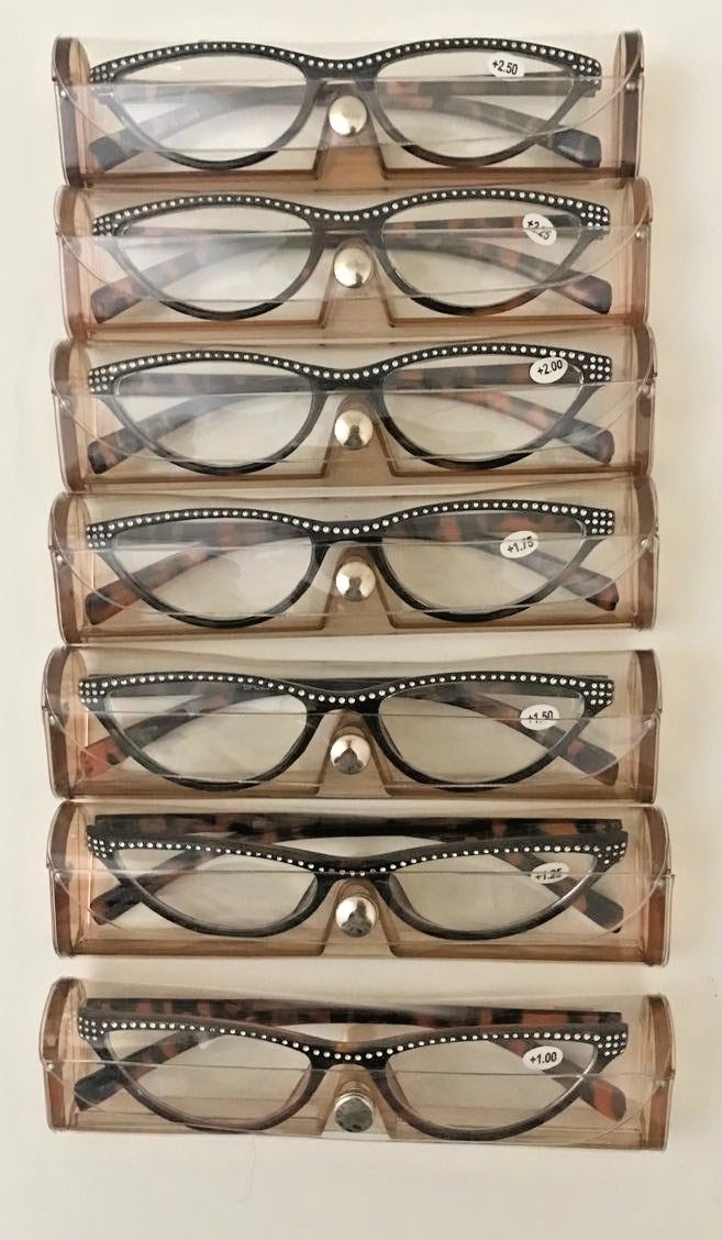Brown Cat Eye Rhinestone Reading Glasses for Women with Case - Choose Your Strength-image