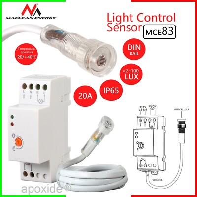 MACLEAN ENERGY  MCE83 TWILIGHT SWITCH for DIN-35 GUIDE 3000W IP65 20A