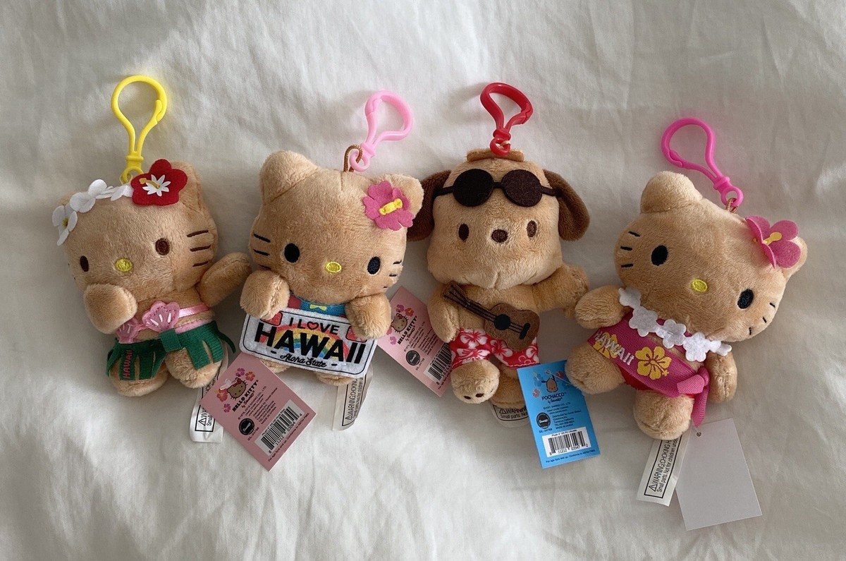 Sanrio Tan Hello Kitty Hawaii ABC Store Plush Keychain Auth Hello
