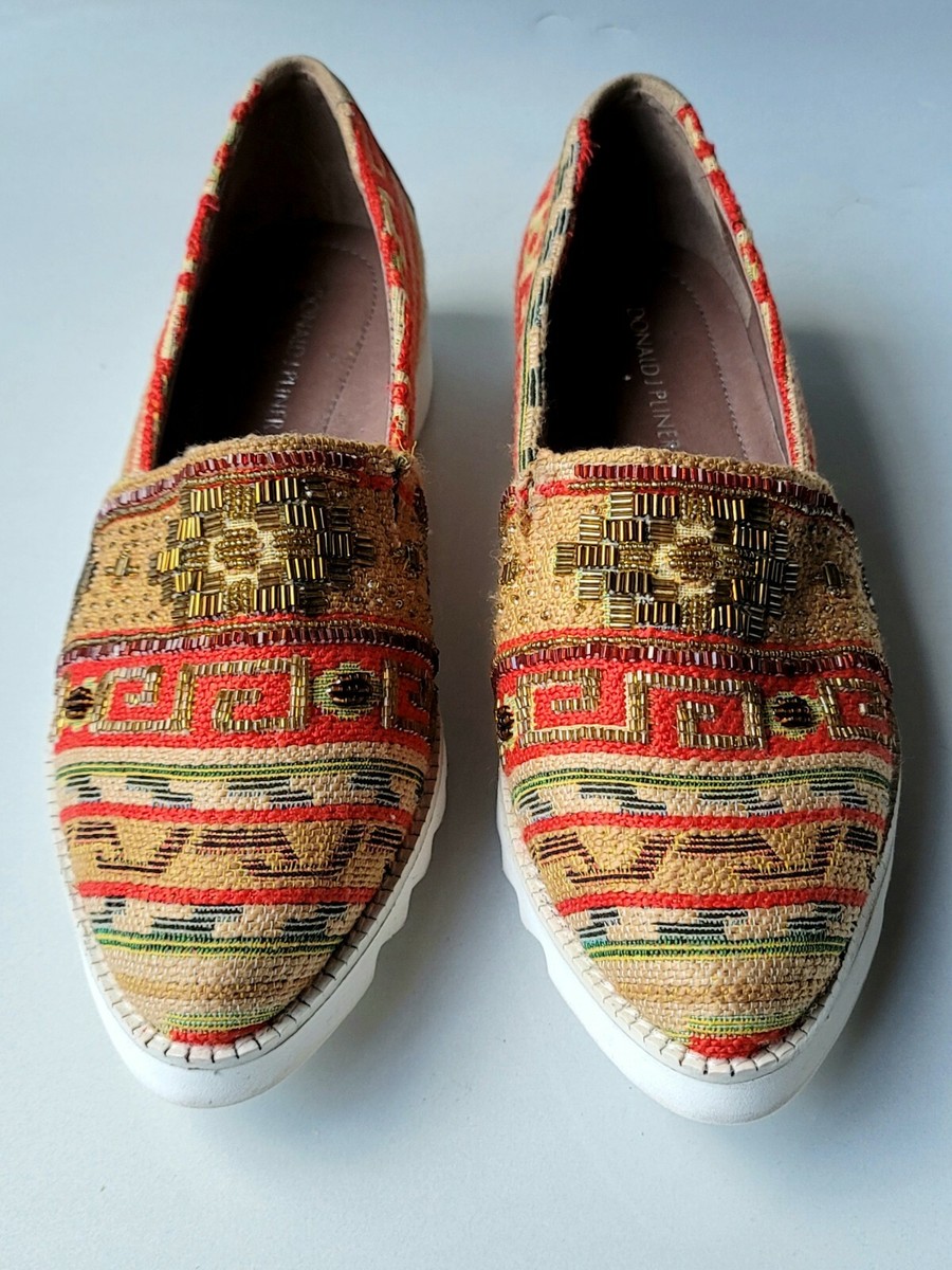 DONALD J PLINER beige beaded fabric loafers sz 8 shoes new  display picture 1