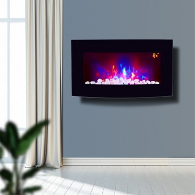 2026 TRUFLAME  7 FARBEN LED SCHWARZ GLAS GEWÖLBT ELEKTRISCHER WANDKAMIN