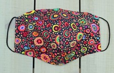 Multi-color design on black background print 100 Cotton Face Mask. Nose wire