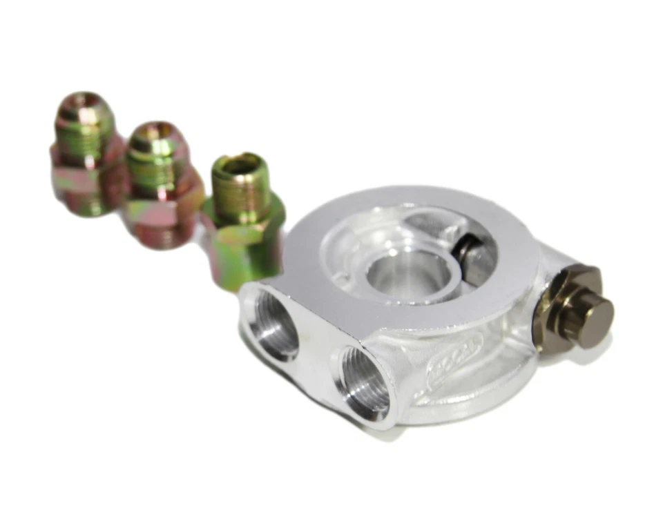 Placa sándwich filtro enfriador de aceite + adaptador de termostato con montaje AN10 plateado Foto 2 de 4