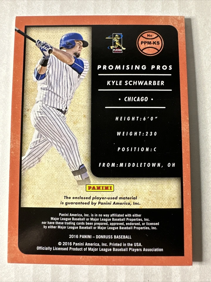 2016 Donruss Kyle Schwarber Rookie RC ⚾️ Promising Pros GU Relic ~ Chicago Cubs - Image 2 of 2