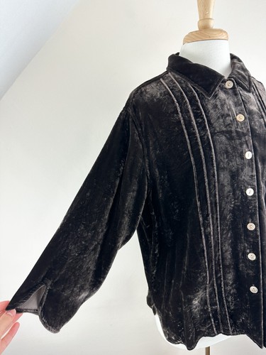 J.Jill Damen L graubraun Viskose Samt Bluse, Kragen Knopfleiste, Biesen - Bild 4 von 12