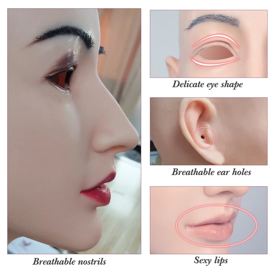 Realistic Silicone Female Head Mask Crossdresser Face Mask For women For Cosplay - Image 3 of 4