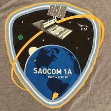 SpaceX SAOCOM 1A Logo Shirt Large Gray Rocket Maker Elon Musk Space Official Vtg
