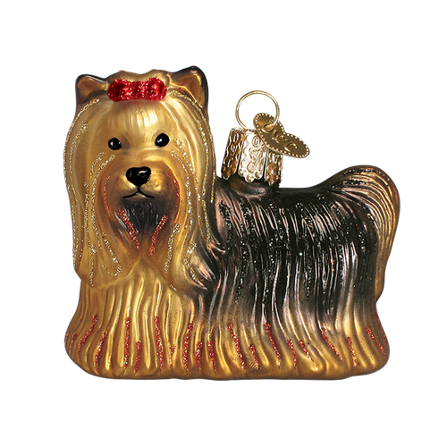 OLD WORLD CHRISTMAS YORKIE YORKSHIRE TERRIER DOG GLASS CHRISTMAS ORNAMENT 12151 - Picture 2 of 4