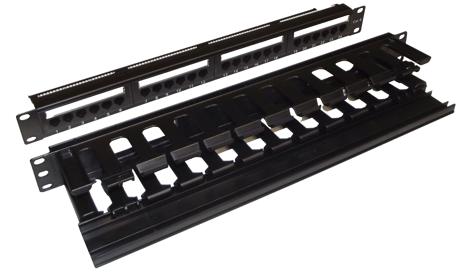 Cat6 UTP RJ45 24 Port PATCH PANEL inc Rear Support & 1U CABLE MANAGEMENT PANEL