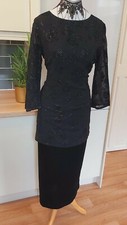 M&S ST MICHAEL uk 16 2 piece BLACK VELVET FLORAL party long EVENING layer DRESS