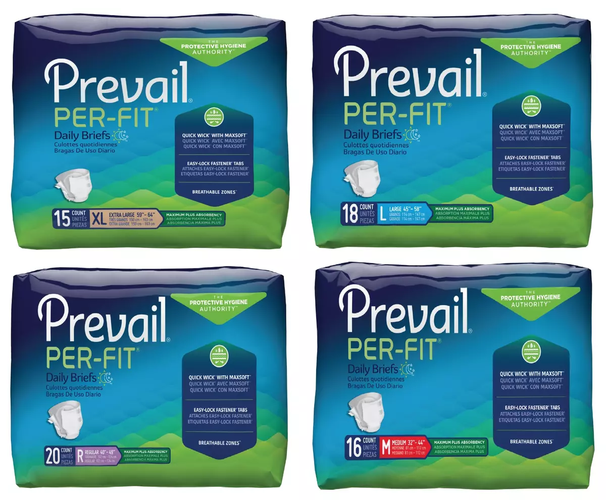 Prevail Per-Fit Adult Incontinence Briefs Diapers, Maximum Absorbency,  M/R/L/XL✓