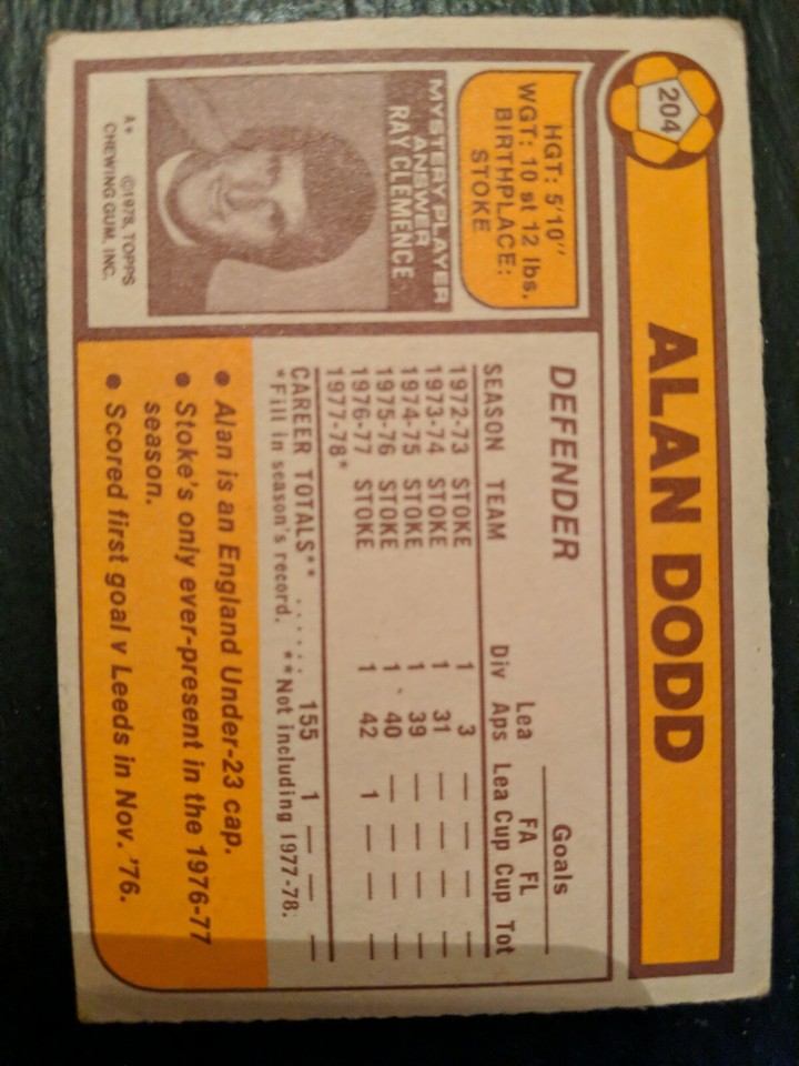 Stoke City - #204 Alan Dodd - Topps 1978 Card (Orange Back) | eBay