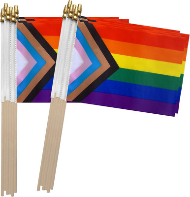 Progress Rainbow Gay Pride Stick Flag Small Mini Hand Held LGBT Flags ...