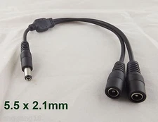 DC Power 1 Male Plug To 2 Female Jack Cable Splitter 5.5x 2.1mm Adapter For CCTV