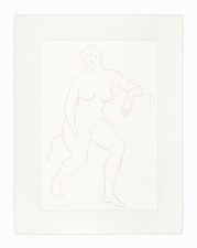 Leon Arnold Muller Line Drawing on Paper Nude Woman Henri Matisse Style Vintage