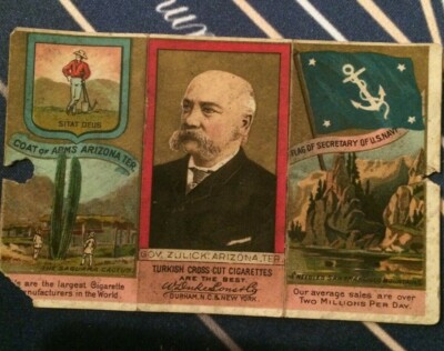 az tobacco 1888 ARIZONA TERRITORY DUKE Tobacco Card - Map, Coat of Arms, Governor  ZULIC etc